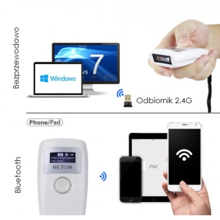 Bezprzewodowy czytnik kodów kreskowych QR 2D z wyświetlaczem Bluetooth kabel USB 2 w 1