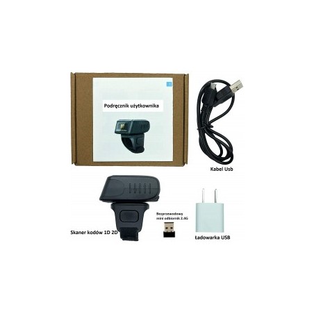 Czytnik kodów kreskowych QR na palec 1D 2D potrójna komunikacja Bluetooth bezprzewodowy 2.4G kabel USB