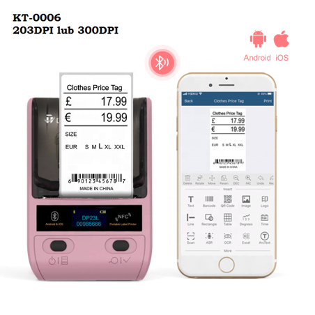 Bluetooth mini drukarka termiczna do etykiet 300DPI wyświetlacz OLED